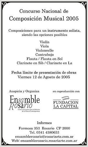 Concurso Nacional de Composición Musical 2005 organizado por el ENSAMBLE ROSARIO